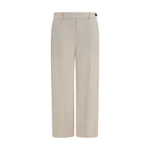 Viscose-Linen Twill Trousers — Beige