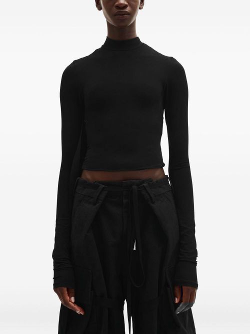 Wivan cropped long-sleeve fitted top - Black
