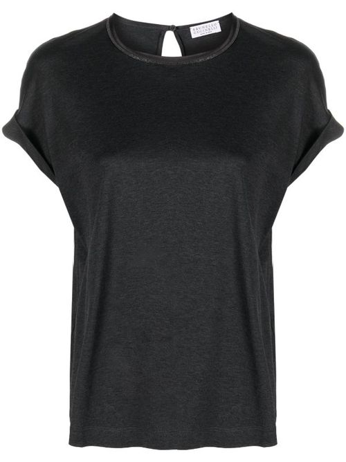 Keyhole-Detail Cotton T-Shirt — Anthracite Grey