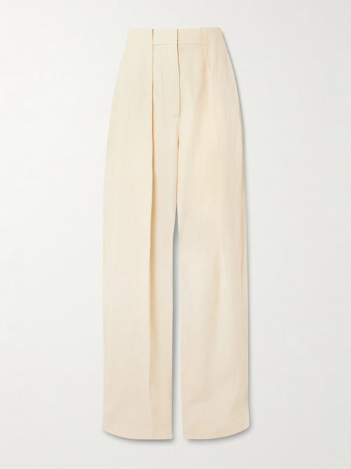 Balloon Pleated Poplin Wide-leg Pants - Cream