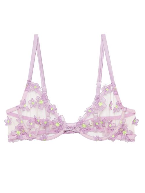 Floral-lace demi bra - Purple