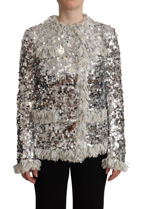 Sequined Shearling Jacket — Silver