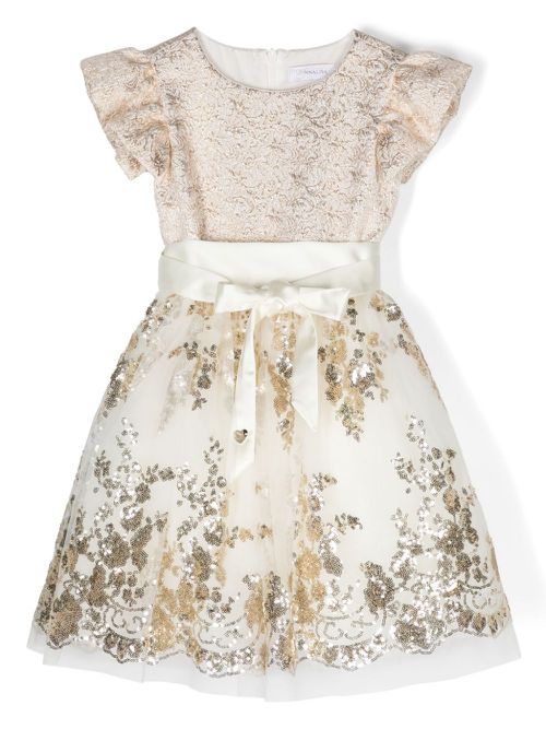Sequin-embellished belted dress - Neutrals