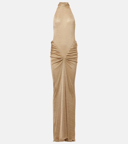 Cass ruched halterneck lamé gown