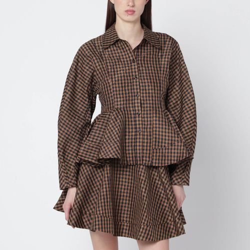 Ganni Brown/Black Gingham Peplum Shirt