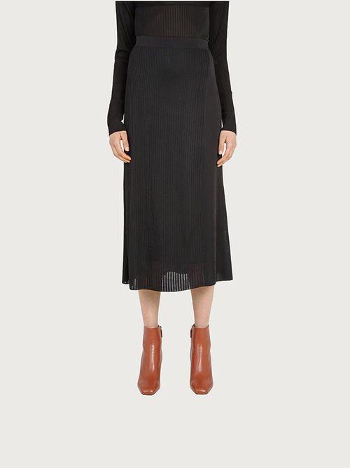Ribbed-knit A-line skirt - Black