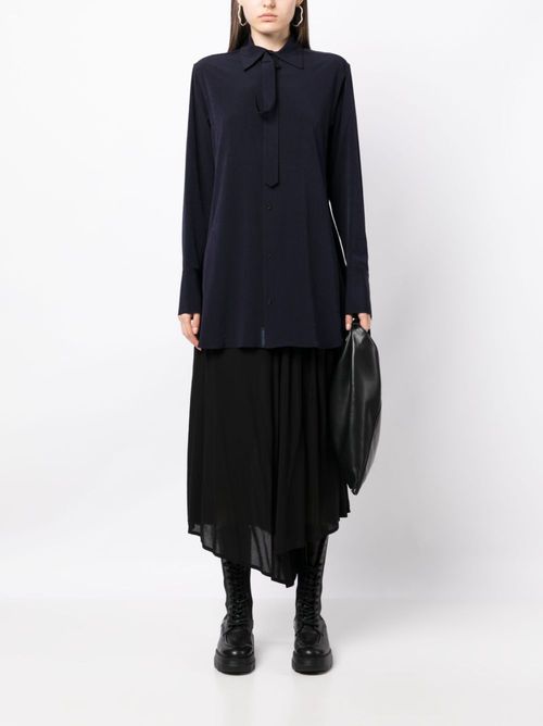 Lace-fastening long-sleeved blouse - Blue