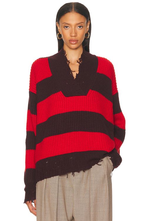 Stella McCartney Sporty Stripe V Neck Jumper in Bordeaux & Red - Burgundy,Red.  XS also in L