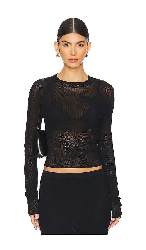 Fleur du mal Lace Pointelle Long Sleeve Top in Black. M. Also in