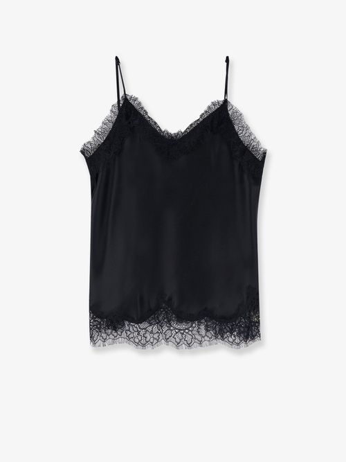 Lace-Trimmed Satin Tank Top — Black