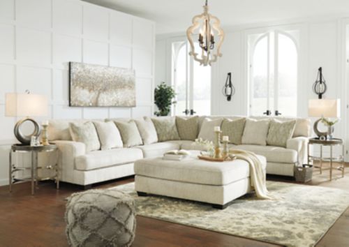 Rawcliffe 3-Piece Sectional with Ottoman, Parchment