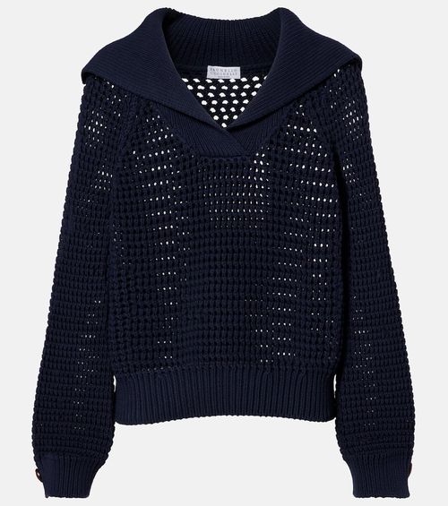 Cotton-blend polo sweater