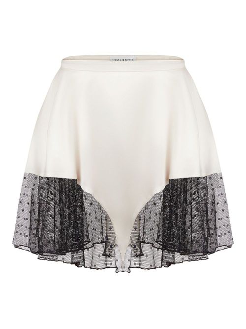 Satin lace-trimmed mini skirt - Neutrals