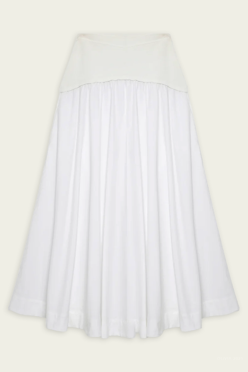 Ovie Knit Cotton Midi Skirt in White