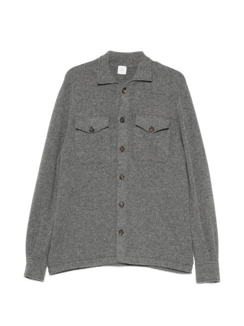 Button-Up Flap-Pocket Cashmere Cardigan — grey