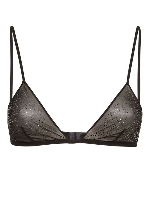 Rhinestone-embellished triangle-cup bra - Black