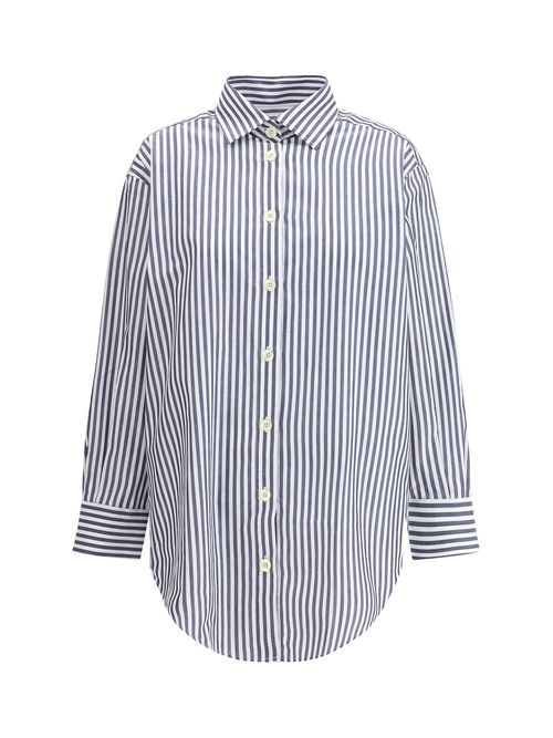 Striped Cotton Oversized Shirt — Blue