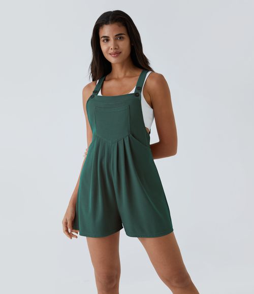 Pockets Waffle Casual Overalls  - Forest Biome