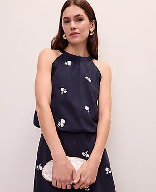 Ann Taylor Sequin Embroidered Halter Top
