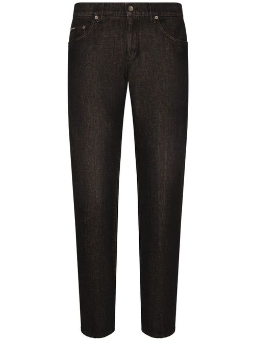 Logo-appliqué long-length tapered jeans - Black