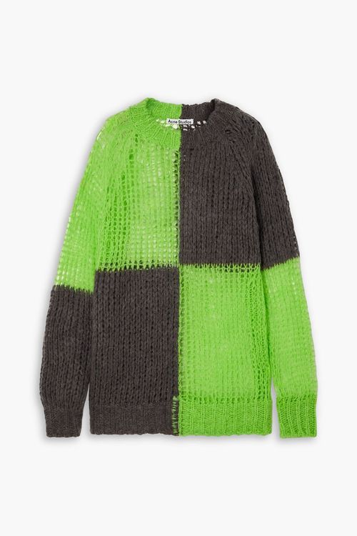 Oversized two-tone open-knit sweater - Green - XXS
