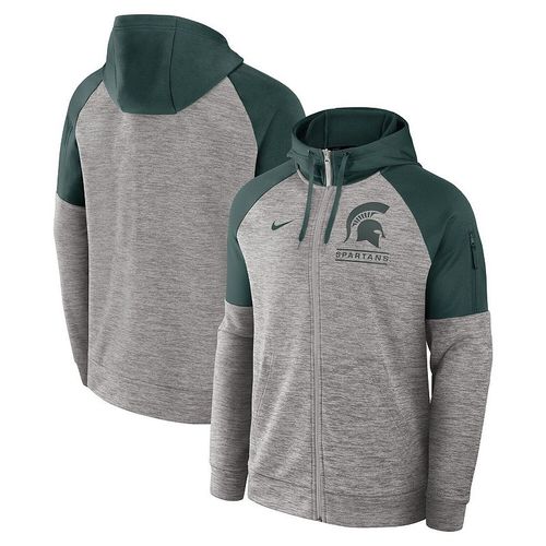 Men's Nike Heather Gray Michigan State Spartans Fitness Raglan Performance Full-Zip Hoodie, : , Grey