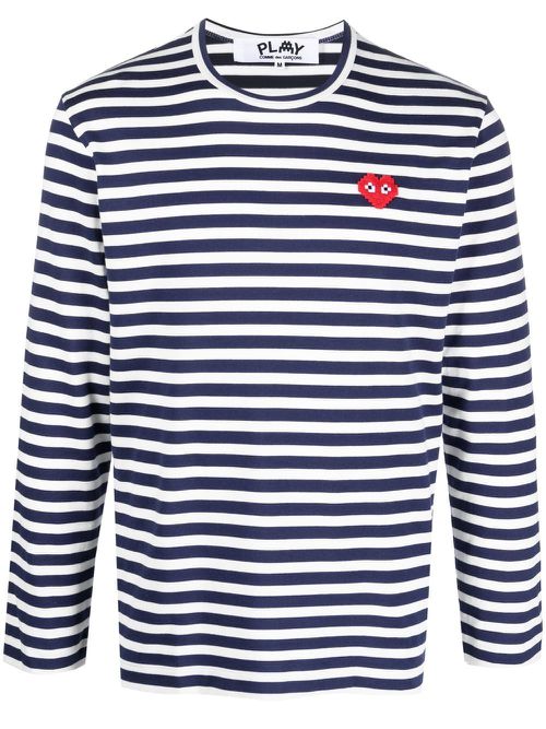 Stripe-pattern cotton T-shirt - Blue