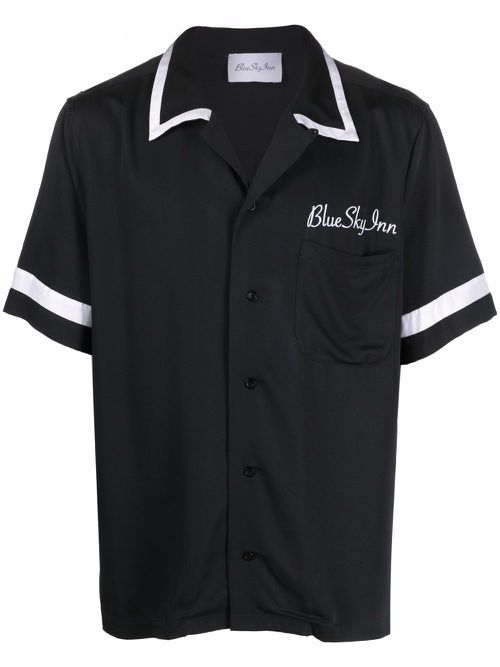 Contrast-trim embroidered logo shirt - Black