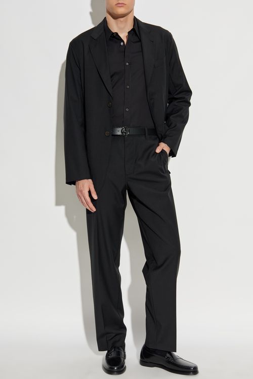 Wool Pleat-front Trousers, Men's, Black