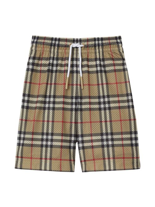 Vintage Check-print perforated shorts - Neutrals