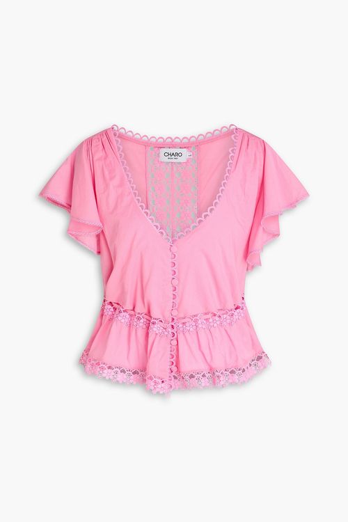 Rency crochet-trimmed cotton-blend blouse - Pink - XL