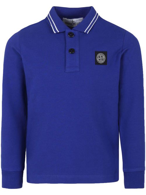 Compass-patch piqué polo shirt - Blue