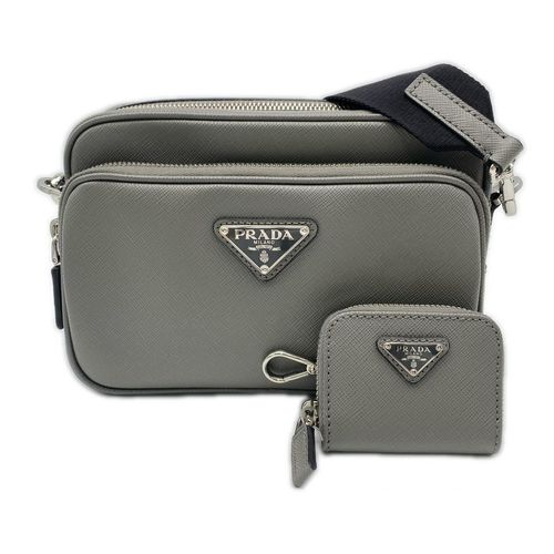 Prada Saffiano Gray Saffiano Shoulder Bag Pre-Owned