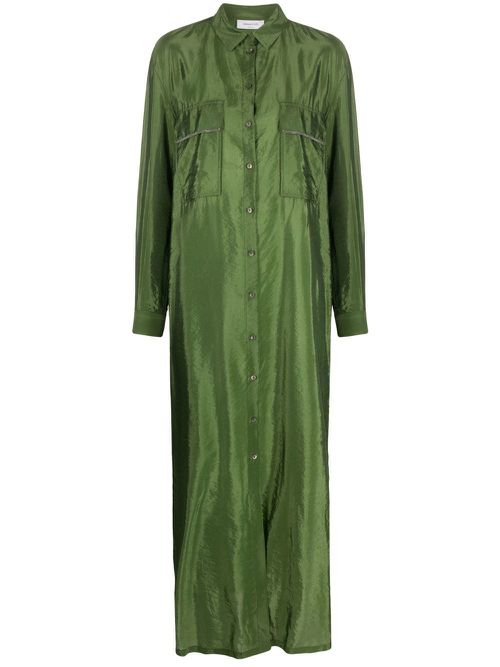 Satin maxi shirtdress - Green
