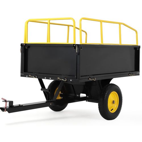 Garvee ATV UTV Tow Behind Dump Cart 750Lbs Capacity Ft Bed Heavy Duty Iron Frame Pneumatic Tires Universal Hitch for Yard Work