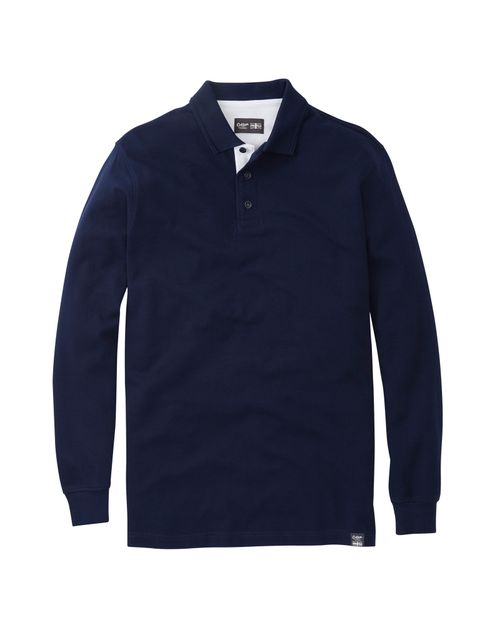 Long Sleeve Polo Shirt in Navy, 100% Cotton