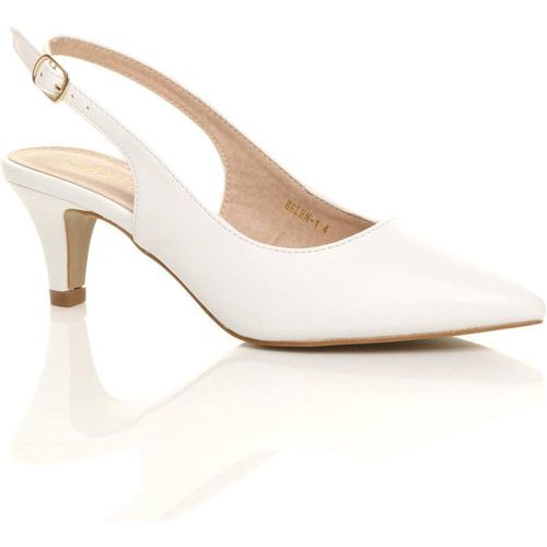 Ajvani Mid Heel Slingback Pointed Toe Court Shoes In White
