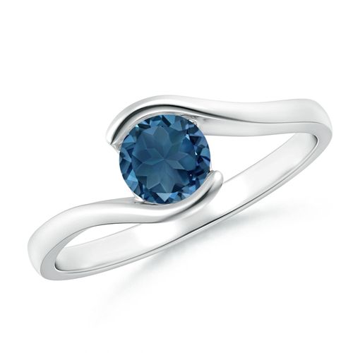 Angara 0.6 Carat Semi Bezel-Set Solitaire Round London Blue Topaz Bypass Ring in Platinum