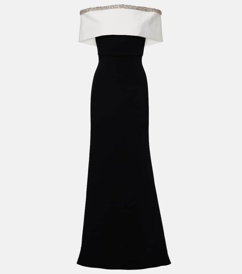 Embellished off-shoulder crêpe satin gown