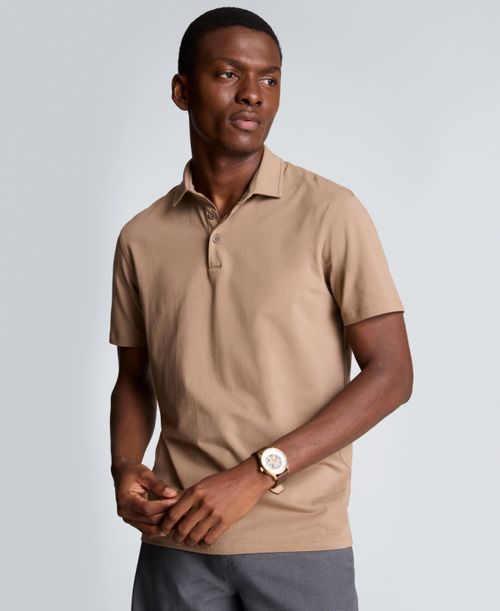 Men's Short-Sleeve Collared Slim Fit Polo T-Shirt - Dark Beige