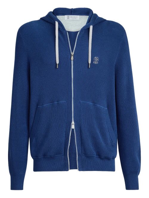 Ribbed-Knit Hoodie — Navy