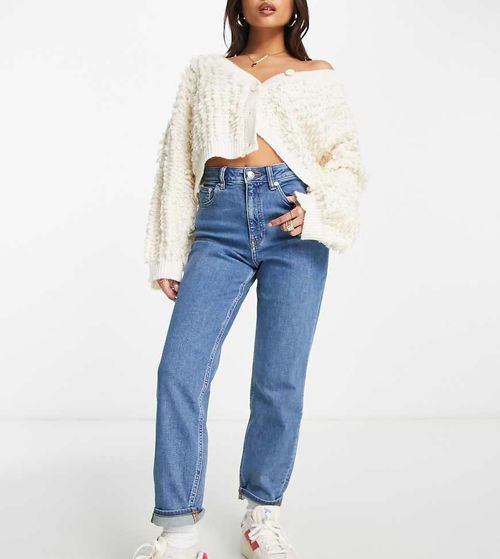 ASOS DESIGN Petite slim mom jeans in mid blue