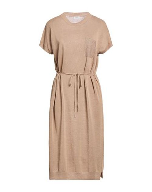 Woman Midi dress Sand Size 6 Metallic fiber, Linen, Cotton
