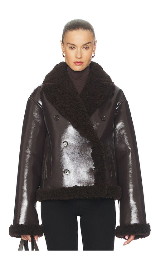 L'Academie by Marianna Nalani Reversible Faux Leather Jacket in Chocolate. XL. Also in L, M, S
