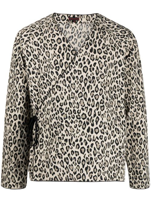 Leopard-print V-neck shirt - Green