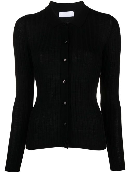 Ribbed-knit polo cardigan - Black