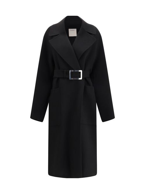 Wool Fleece Belted Coat — Black