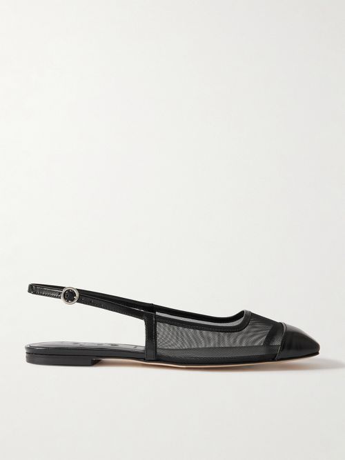 Geraldine Leather-trimmed Mesh Slingback Ballet Flats - Black