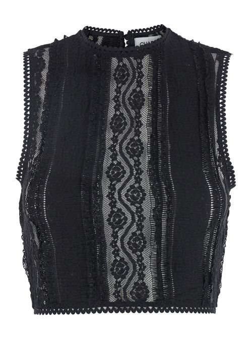 Lace-Embroidered Tank Top — Black