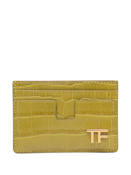 Crocodile-effect leather cardholder - Green